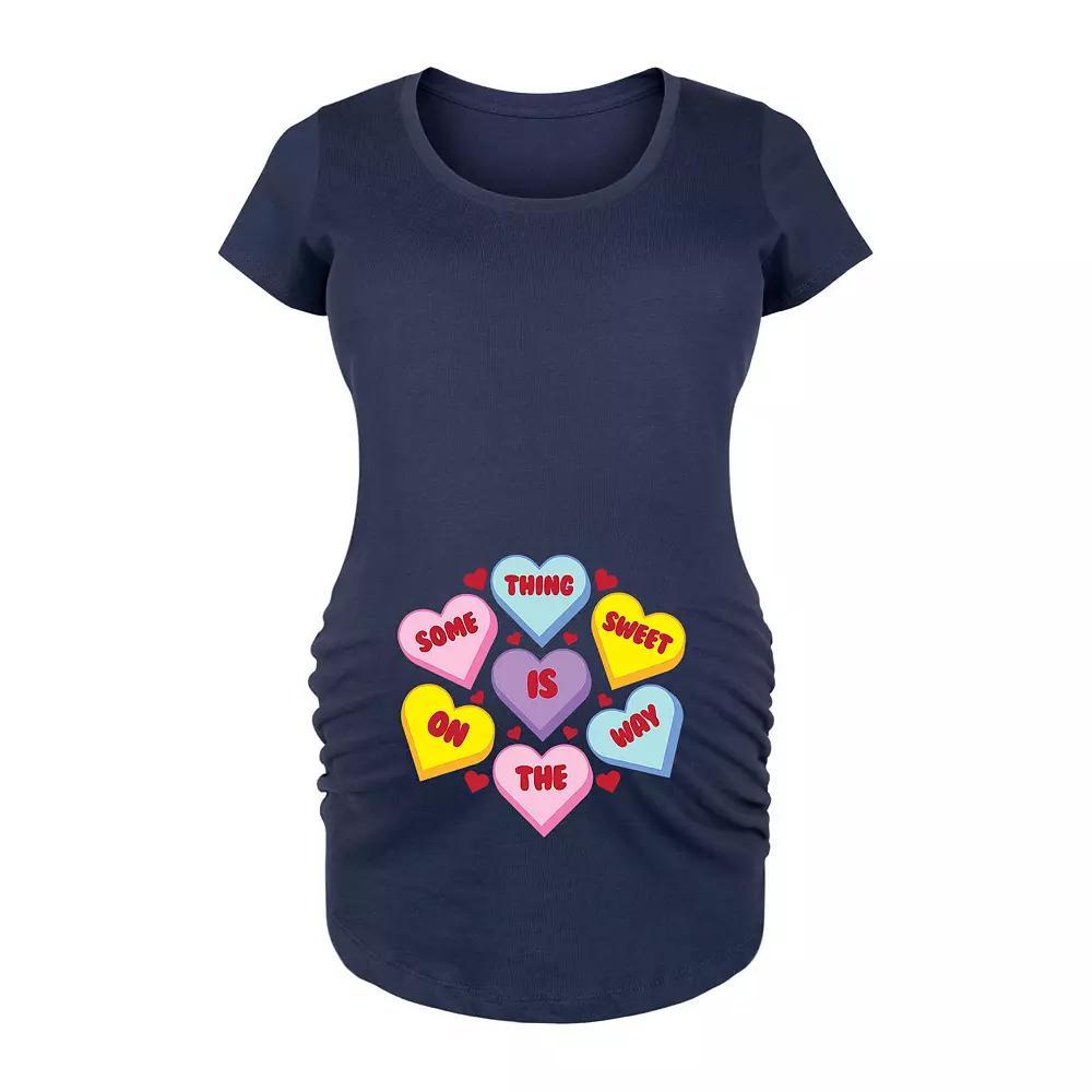 Maternity Something Sweet Candy Hearts Graphic Tee, Womens Blue Product Image