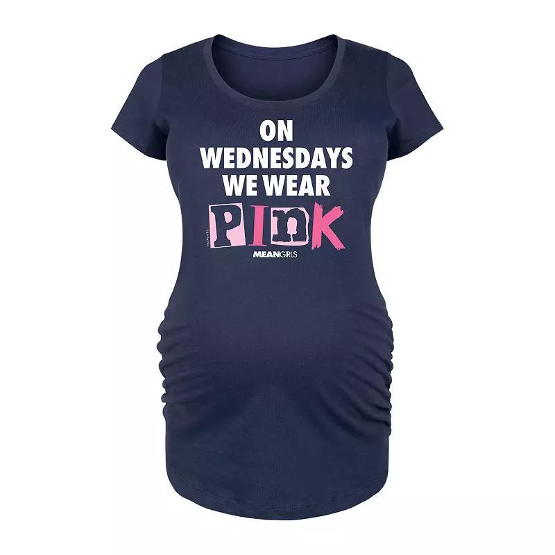 Maternity Mean Girls Wednesdays We Wear Pink Graphic Tee, Womens Blue Product Image