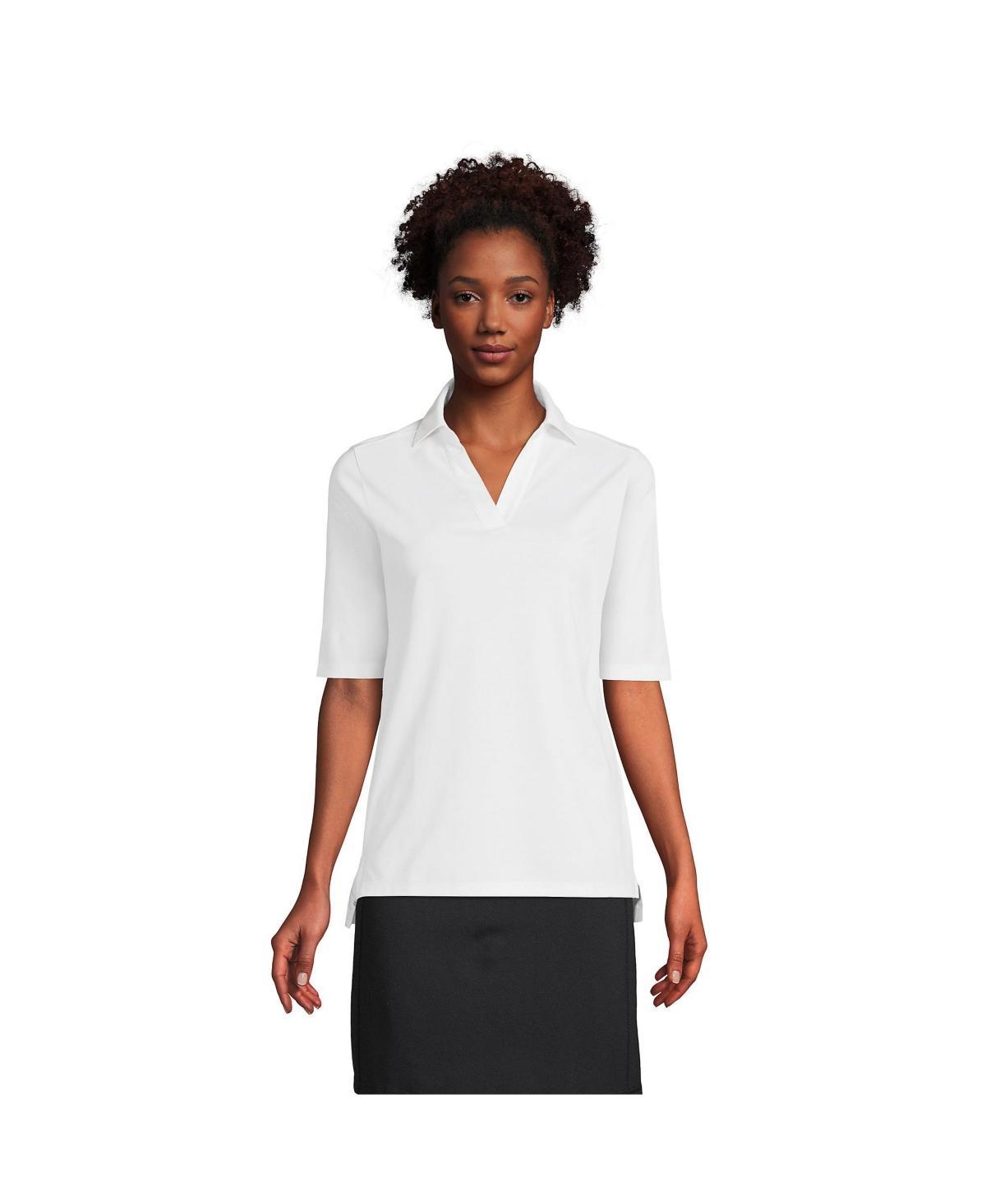 Women's Lands' End Performance Elbow Sleeve Pique Polo Top, Size: Medium, Black Product Image