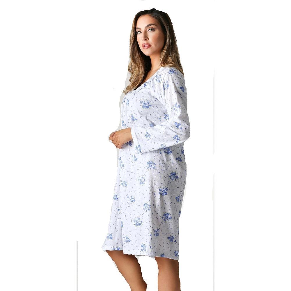 Just Love Womens Long Sleeve Cotton Nightgown - V-Neck PJ Sleepwear with Lace Trim Product Image