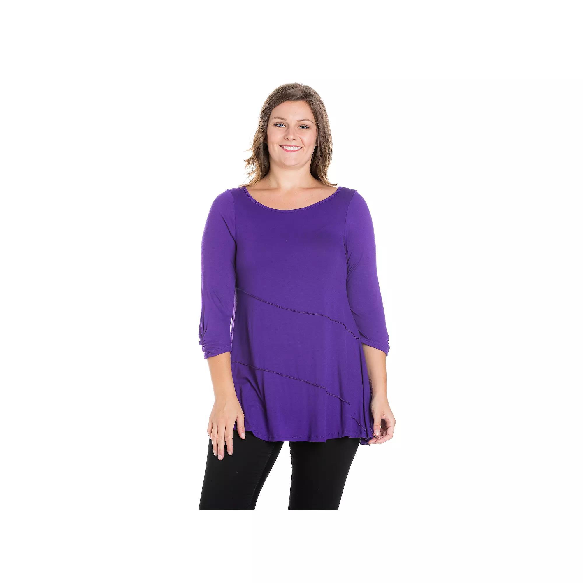 Plus Size 24Seven Comfort Apparel Ruched Sleeve Tunic Top, Womens Product Image