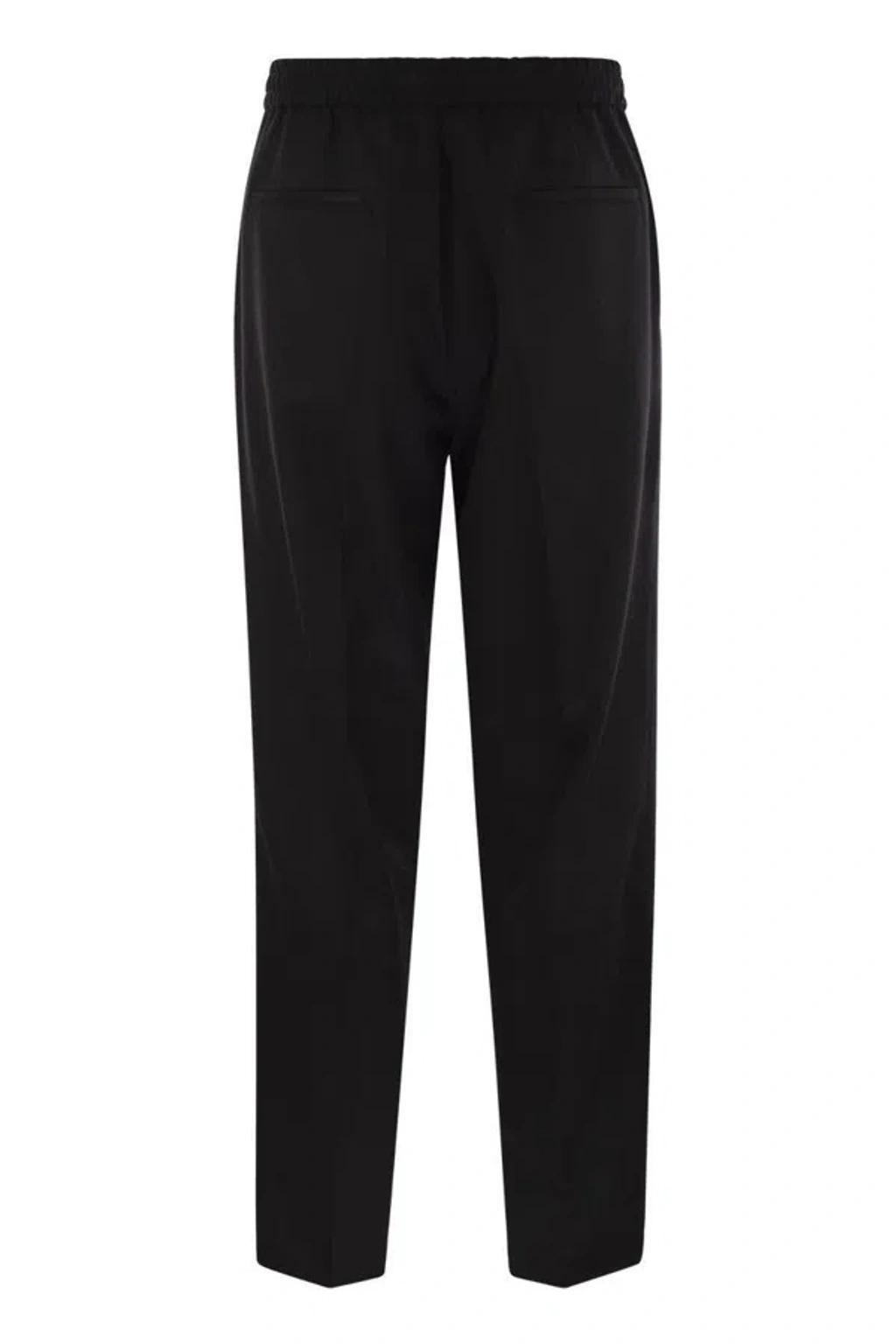 BRUNELLO CUCINELLI Leisure Fit Trousers In Garment-dyed Linen Gabardine With Drawstring And Double Darts In Black Product Image