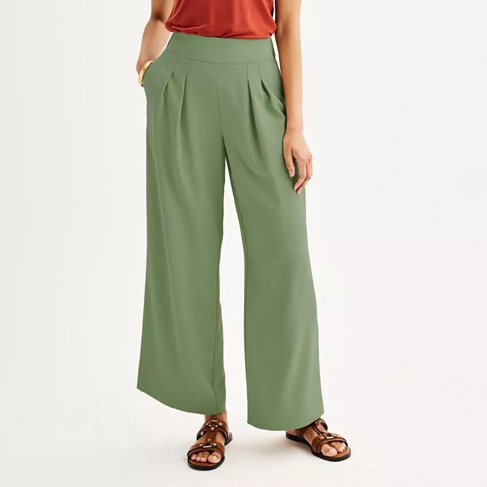 Petite Nine West Soft Pull-On Wide Leg Pants, Women's, Size: XL Petite, Camden Green Product Image