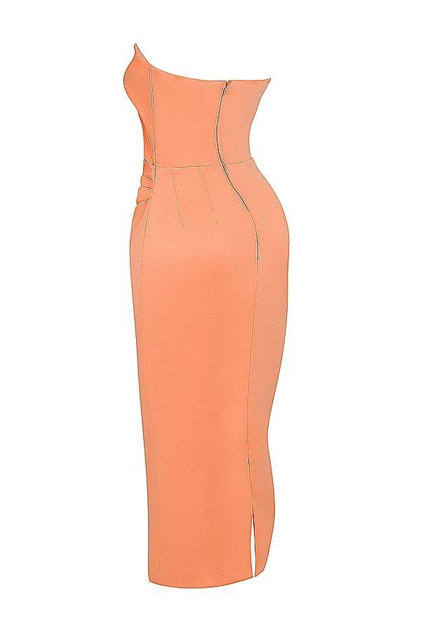 Alora Tangerine Strapless Corset Midi Dress Product Image