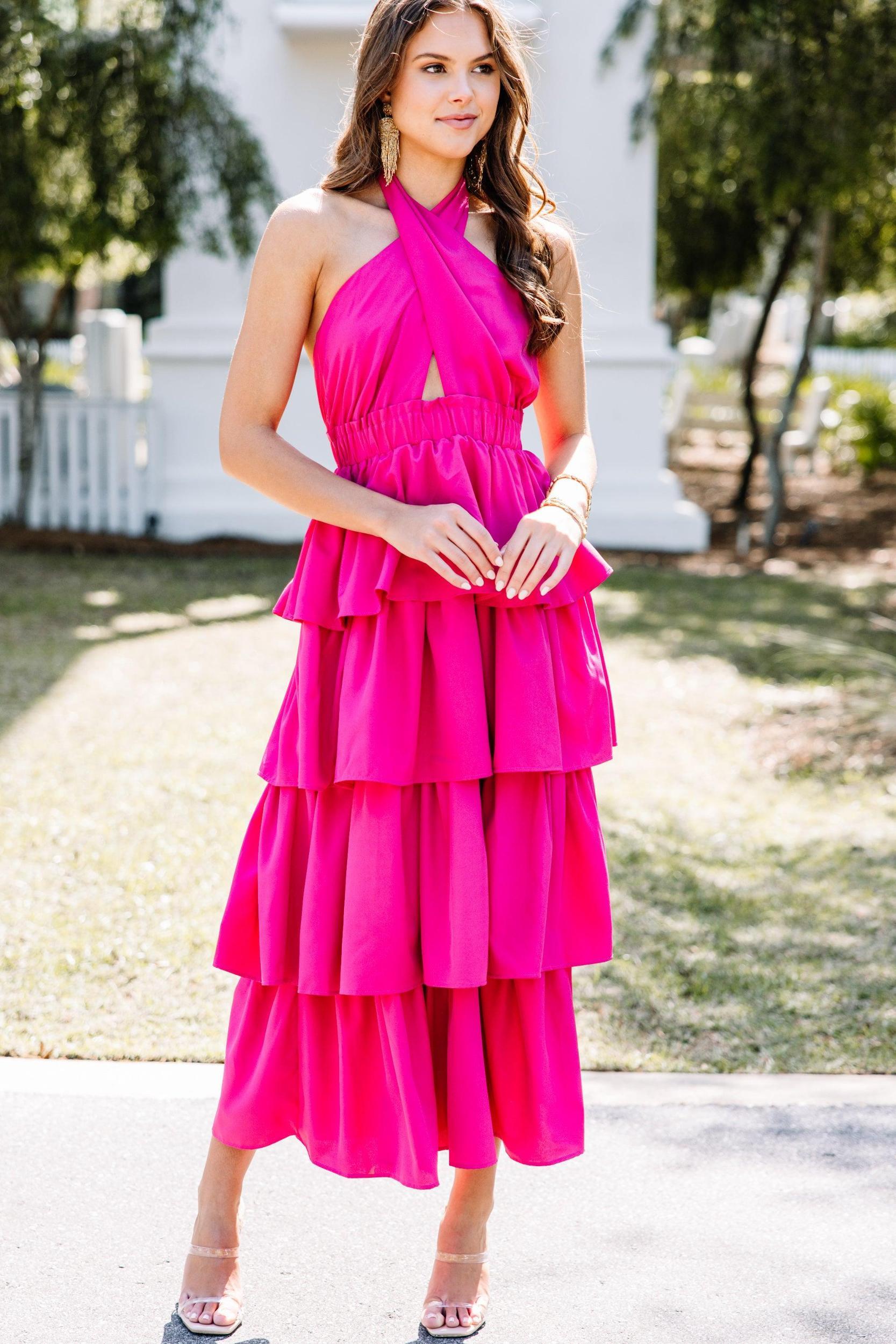 Meant To Be Fuchsia Pink Ruffled Maxi Dress Female Product Image