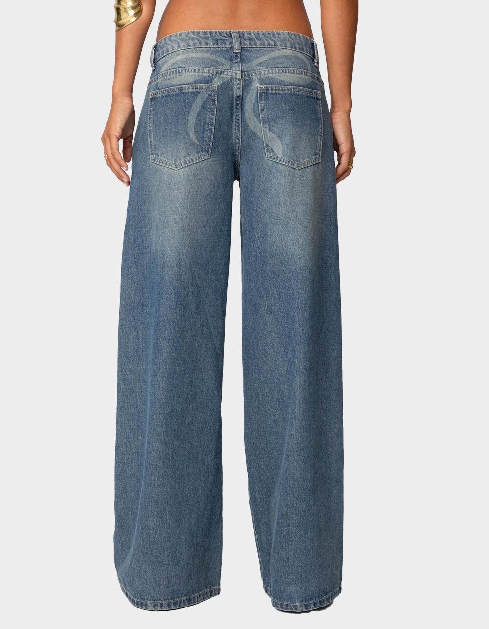 EDIKTED Vyxen Vintage Washed Low Rise Jeans - BLUE Product Image