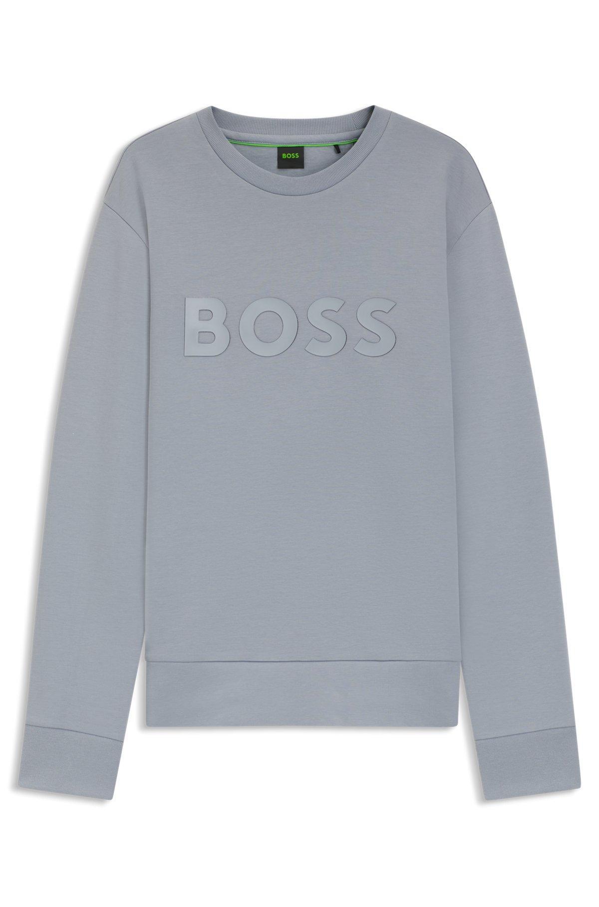 BOSS - Stretch-cotton sweatshirt with sandwich logo - Dark Grey Product Image
