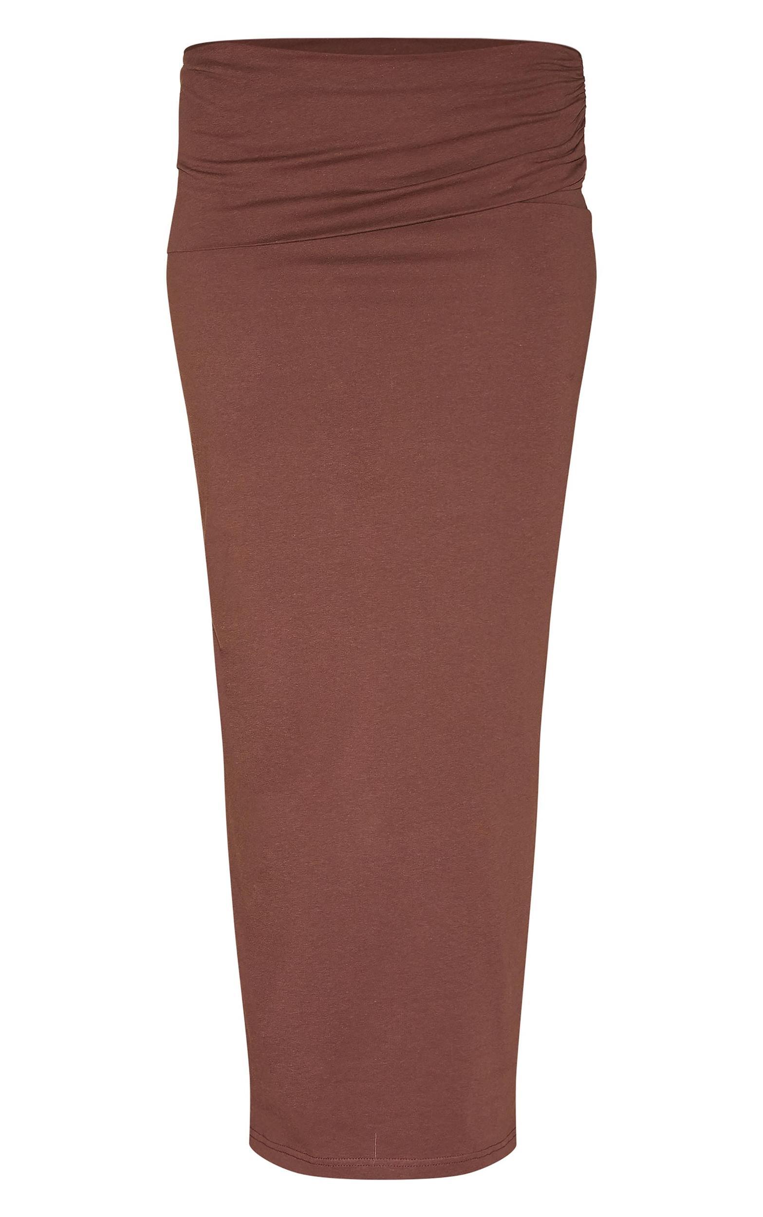 Chocolate Foldover Cotton Maxi Skirt Product Image