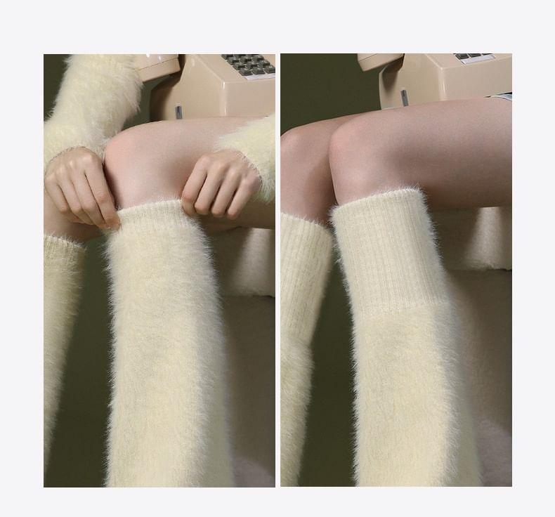Lettering Fringed Knit Leg Warmers Product Image