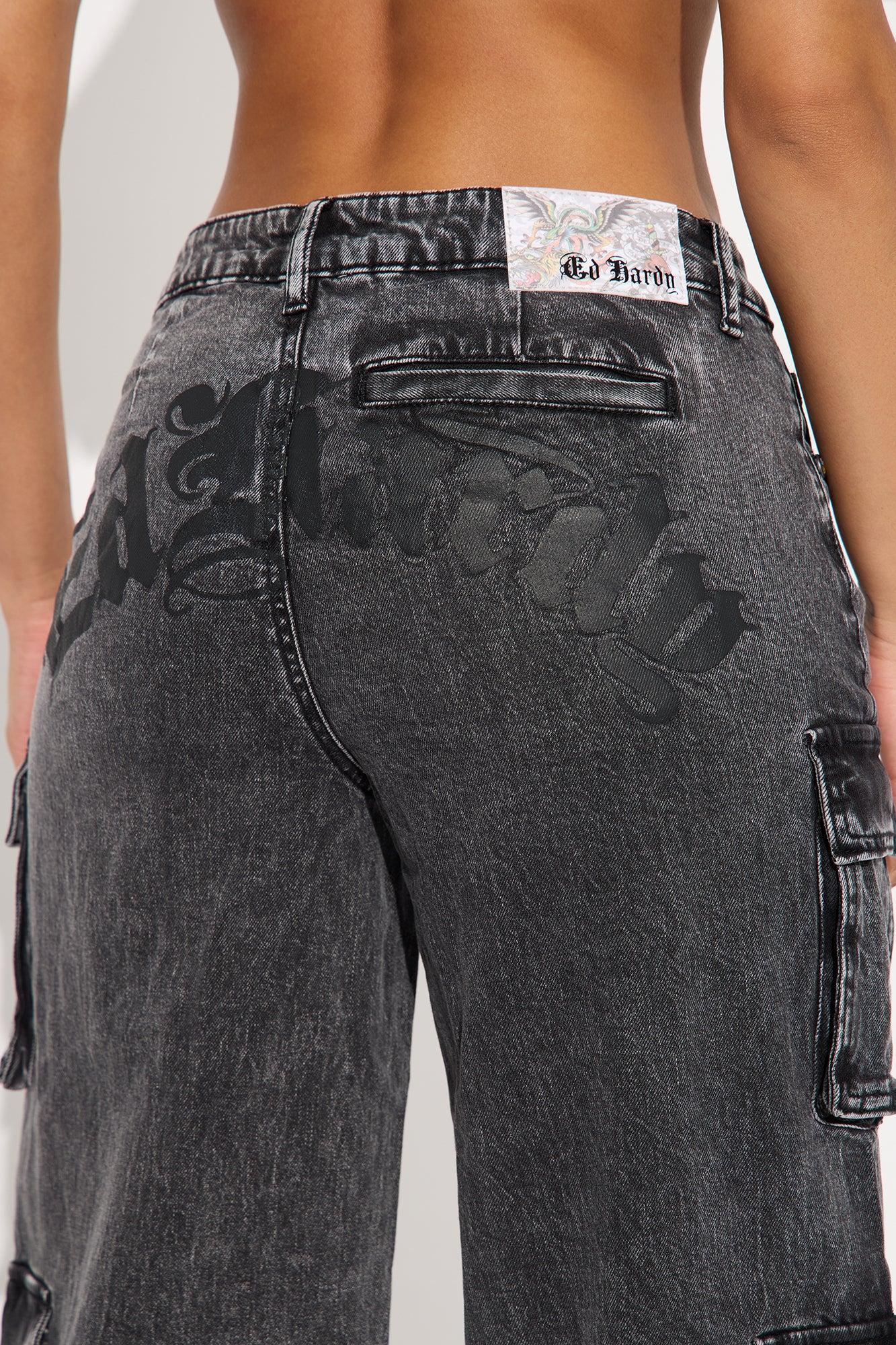 Ed Hardy Sacred Heart Cargo Jeans - Grey Female Product Image