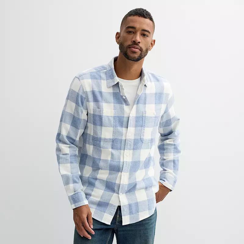Men's Sonoma Goods For Life® Supersoft Flannel Button-Down Shirt, Size: XS, Grey Ivory Buff Check Product Image