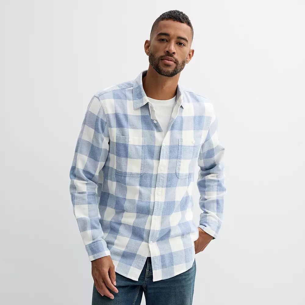 Men's Sonoma Goods For Life® Supersoft Flannel Button-Down Shirt, Size: XS, Grey Ivory Buff Check Product Image