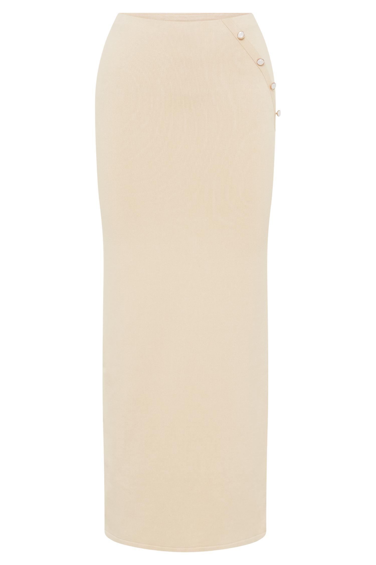 Maisie Buttoned Knit Maxi Skirt - Cream Product Image