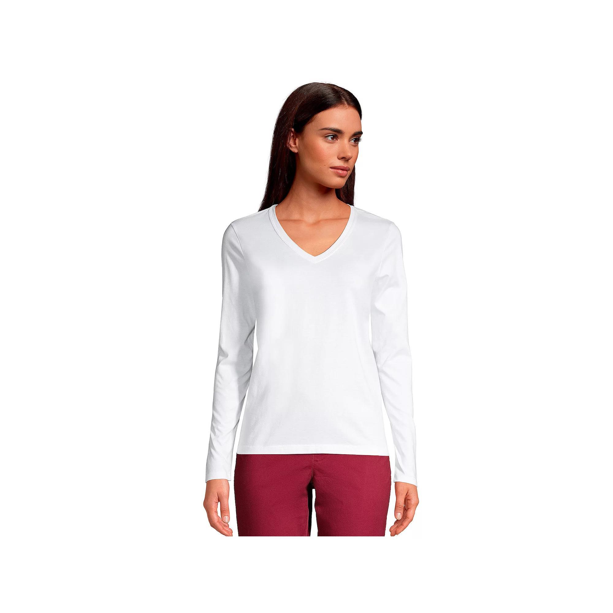 Womens Lands End Relaxed-Fit Supima Long Sleeve Cotton V-Neck Tee Product Image