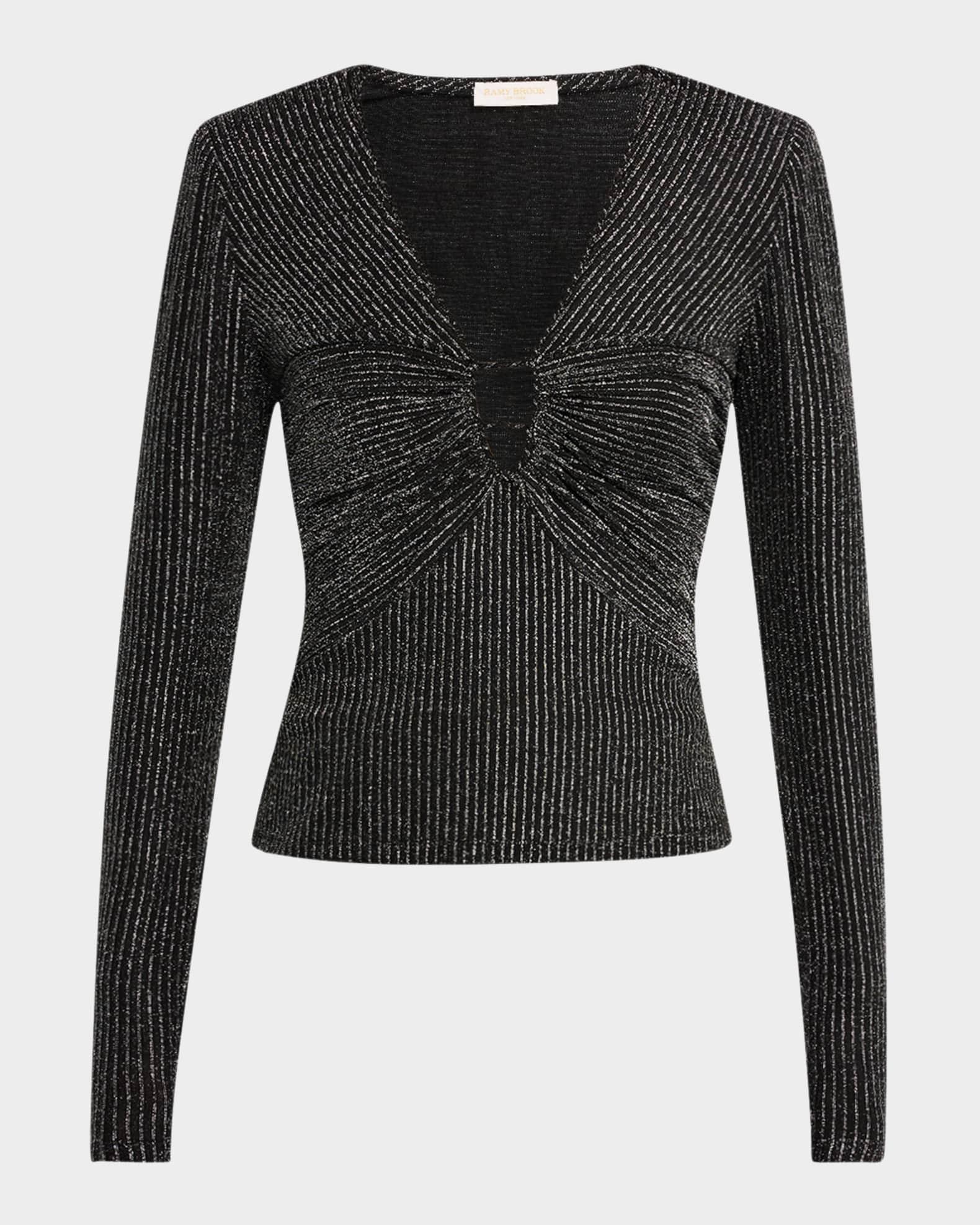 Brenda Metallic Striped Long-Sleeve Top Product Image