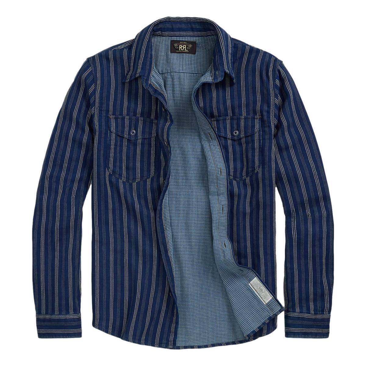 Indigo Striped Double-Faced Workshirt Indigo Check Product Image