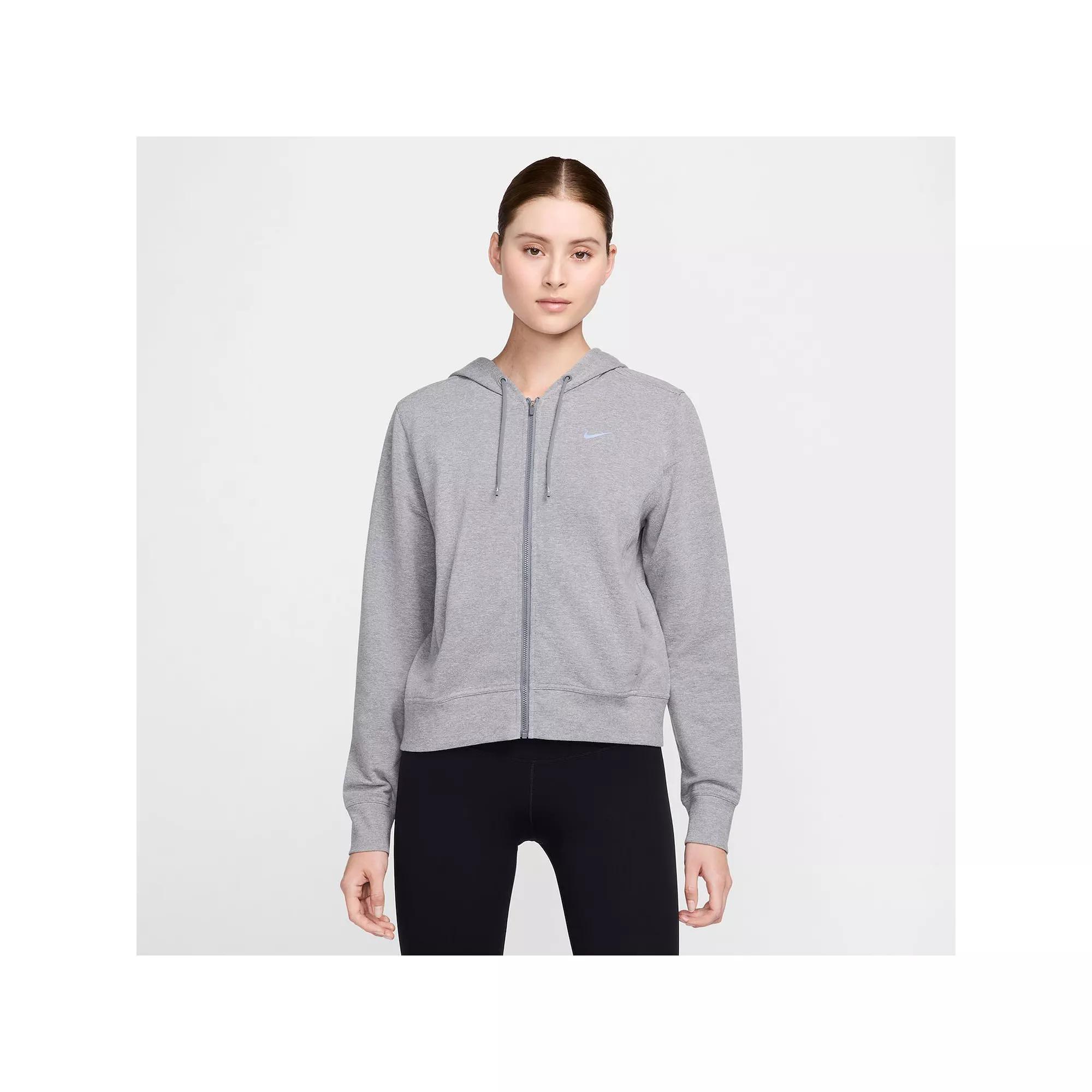 Nike Women's One Dri-FIT French Terry Full-Zip Hoodie in Black/Black Size XL Cotton/Polyester/Spandex Product Image
