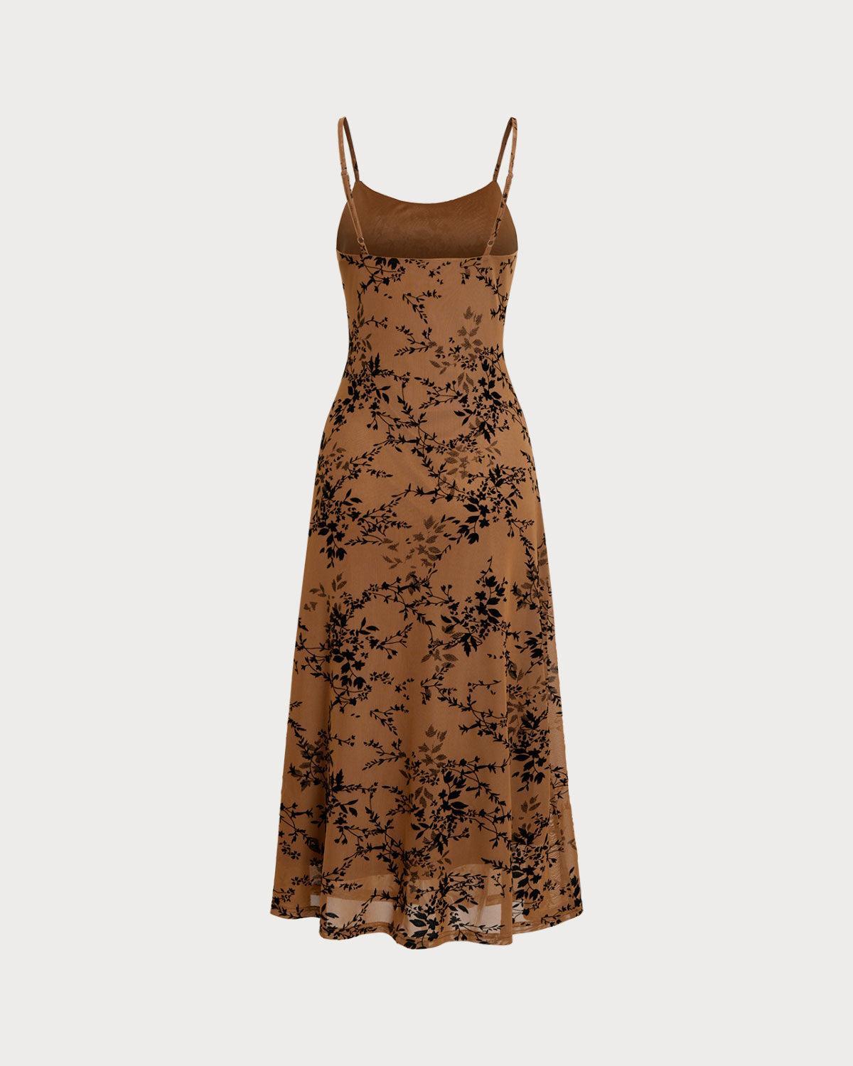 Brown Floral Two-piece Midi Dress Product Image
