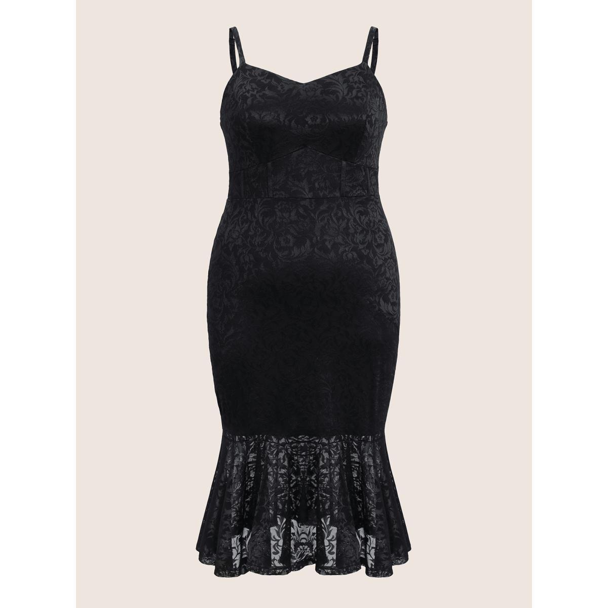Plus Size Floral Lace Panel Mermaid Hem Cami Dress Black Women Cocktail See through Scoop Neck Sleeveless Curvy Midi Dress BloomChic 22-24/3X Product Image