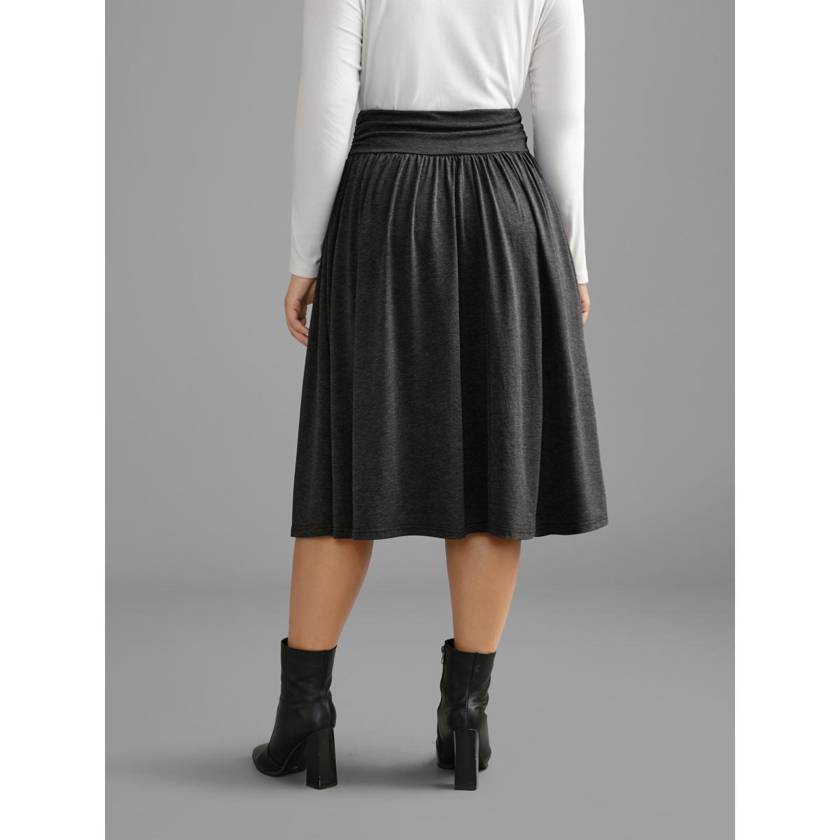Plus Size Plain Ruched Pocket Slightly Stretchy Skirt Women DimGray Elegant Gathered Low stretch Side seam pocket Everyday Skirts BloomChic 14-16/1X Product Image