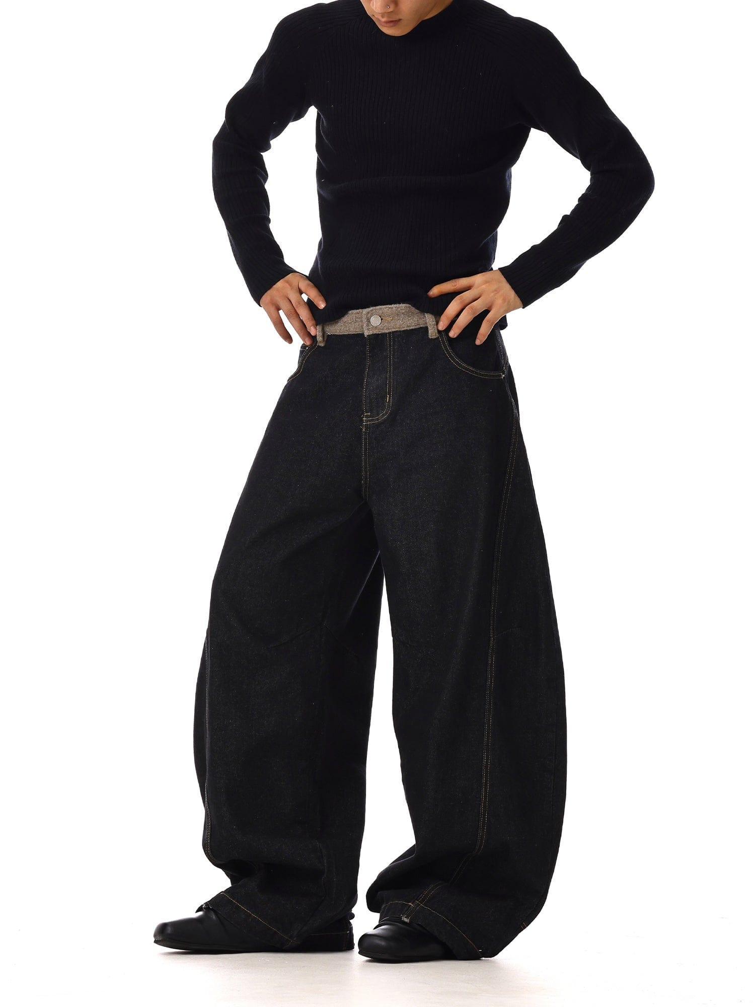 RT No. 12549 BLACK SCIMITAR BAGGY DENIM JEANS Product Image