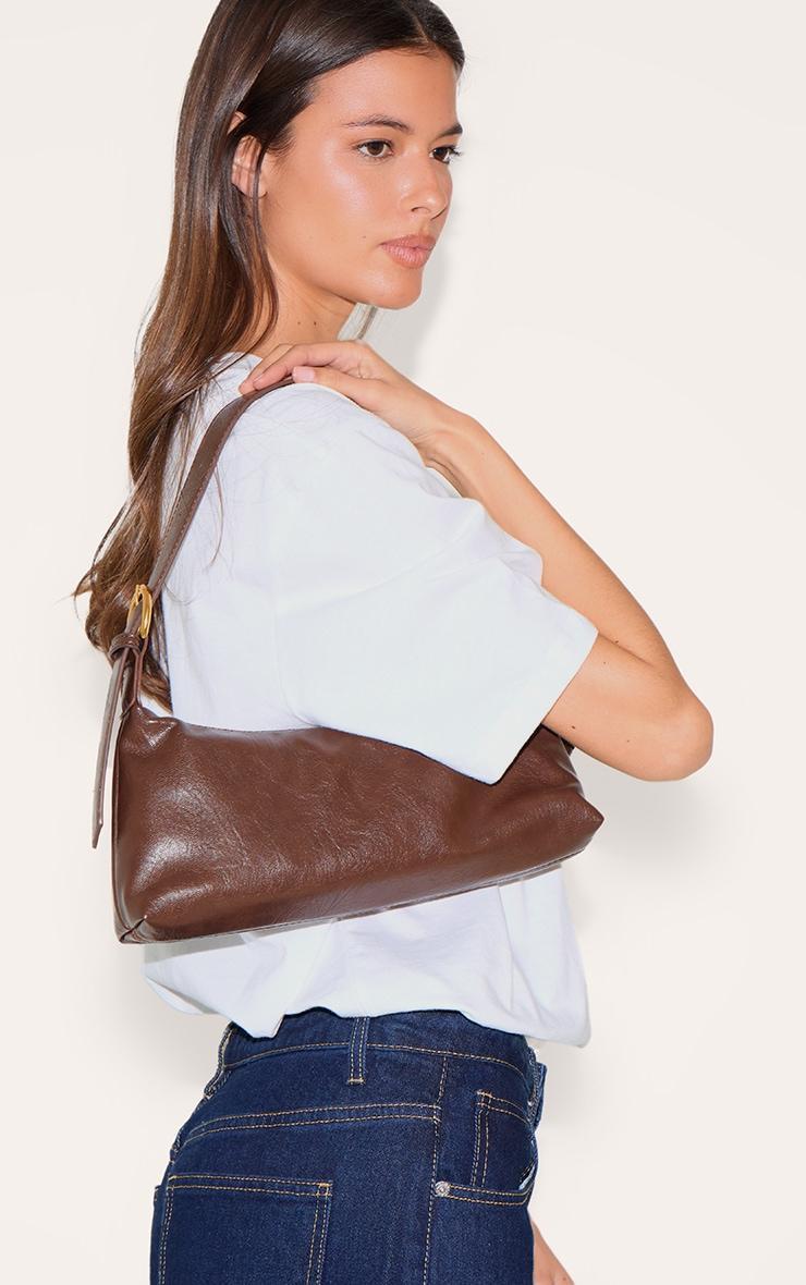 Chocolate Crinkle Pu Buckle Detail Shoulder Bag Product Image