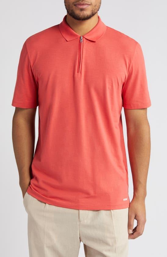 HUGO BOSS Cotton-blend Polo Shirt With Zip Placket In Red Product Image