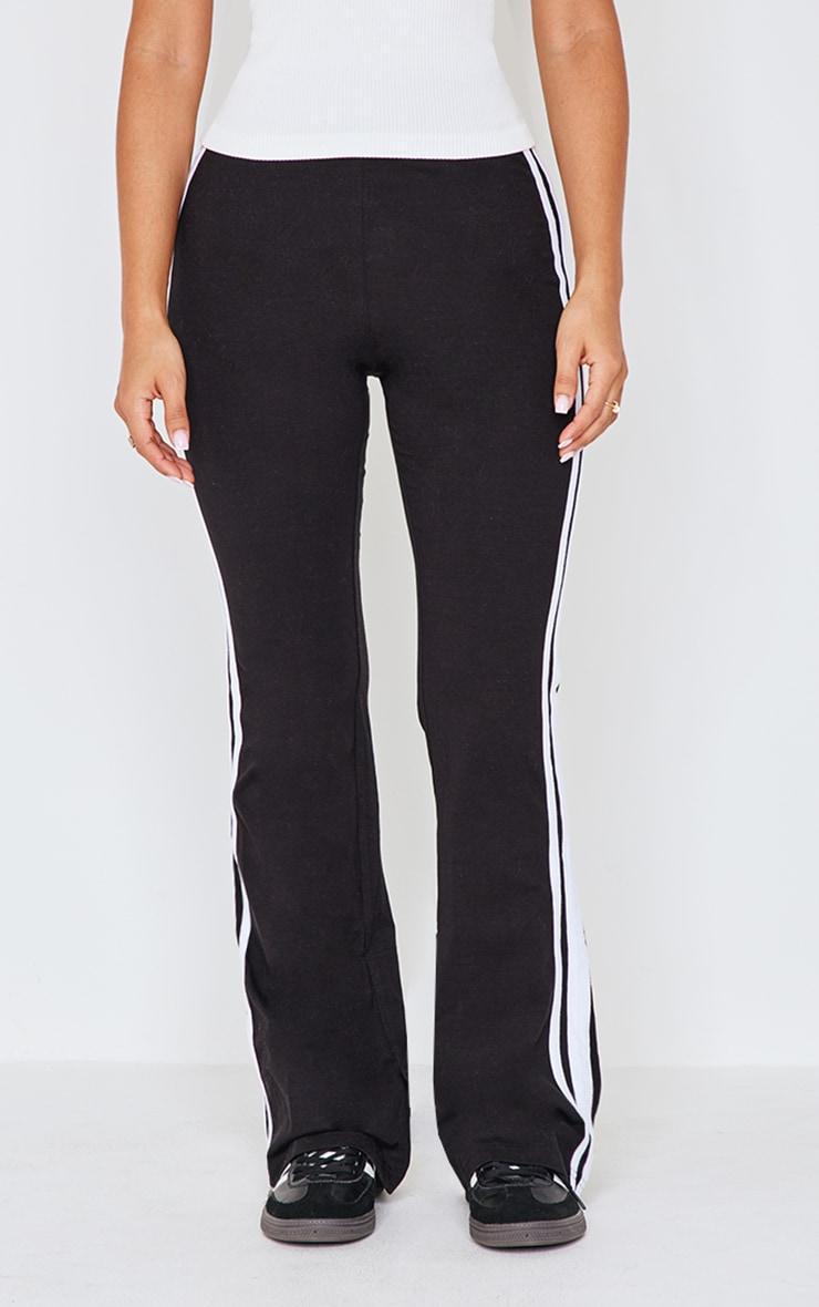 Petite Black Jersey Slim Fit Stripe Detail Flared Pants Product Image