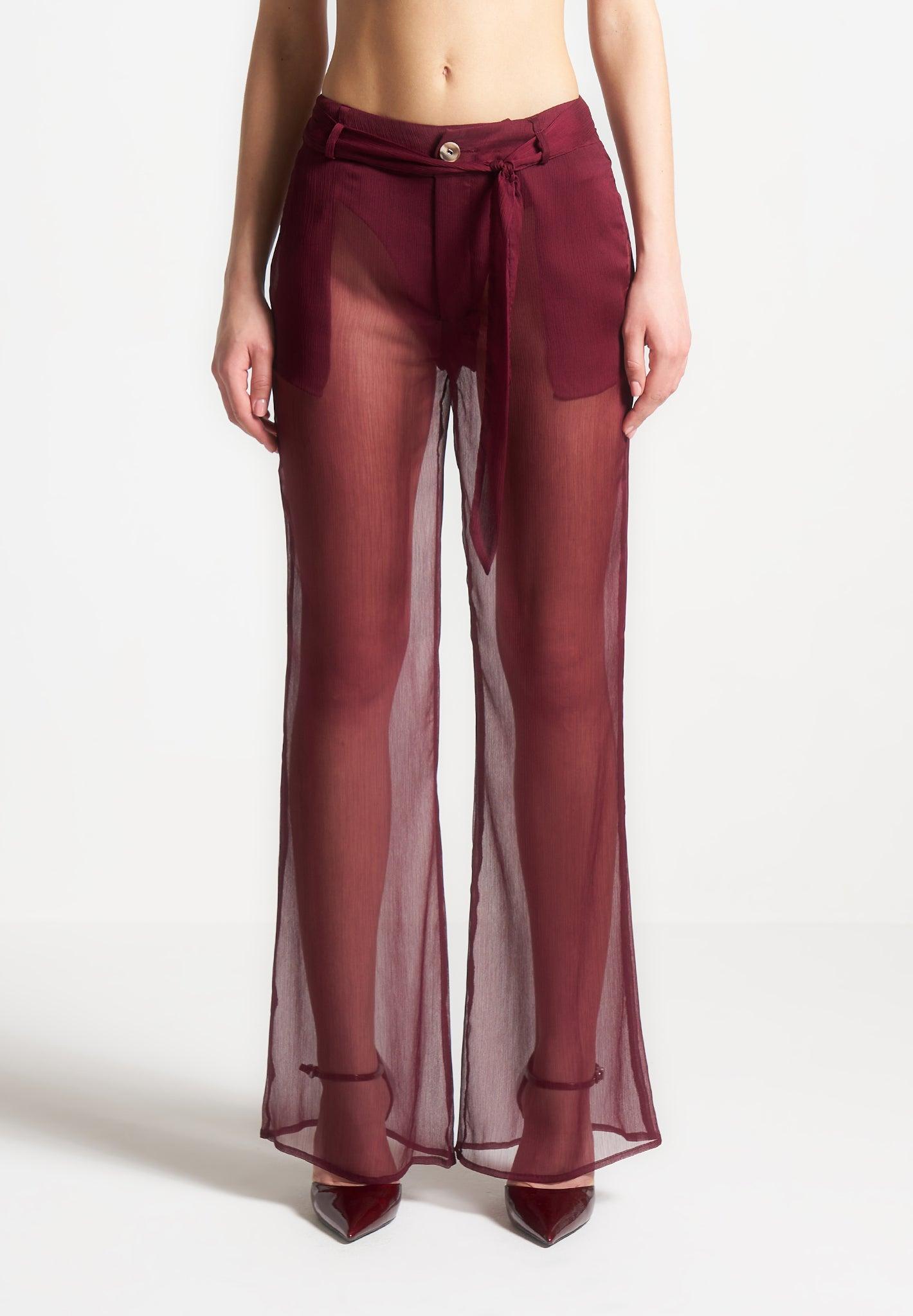 Sheer Shirt with Clasp - Wine Red Female Product Image