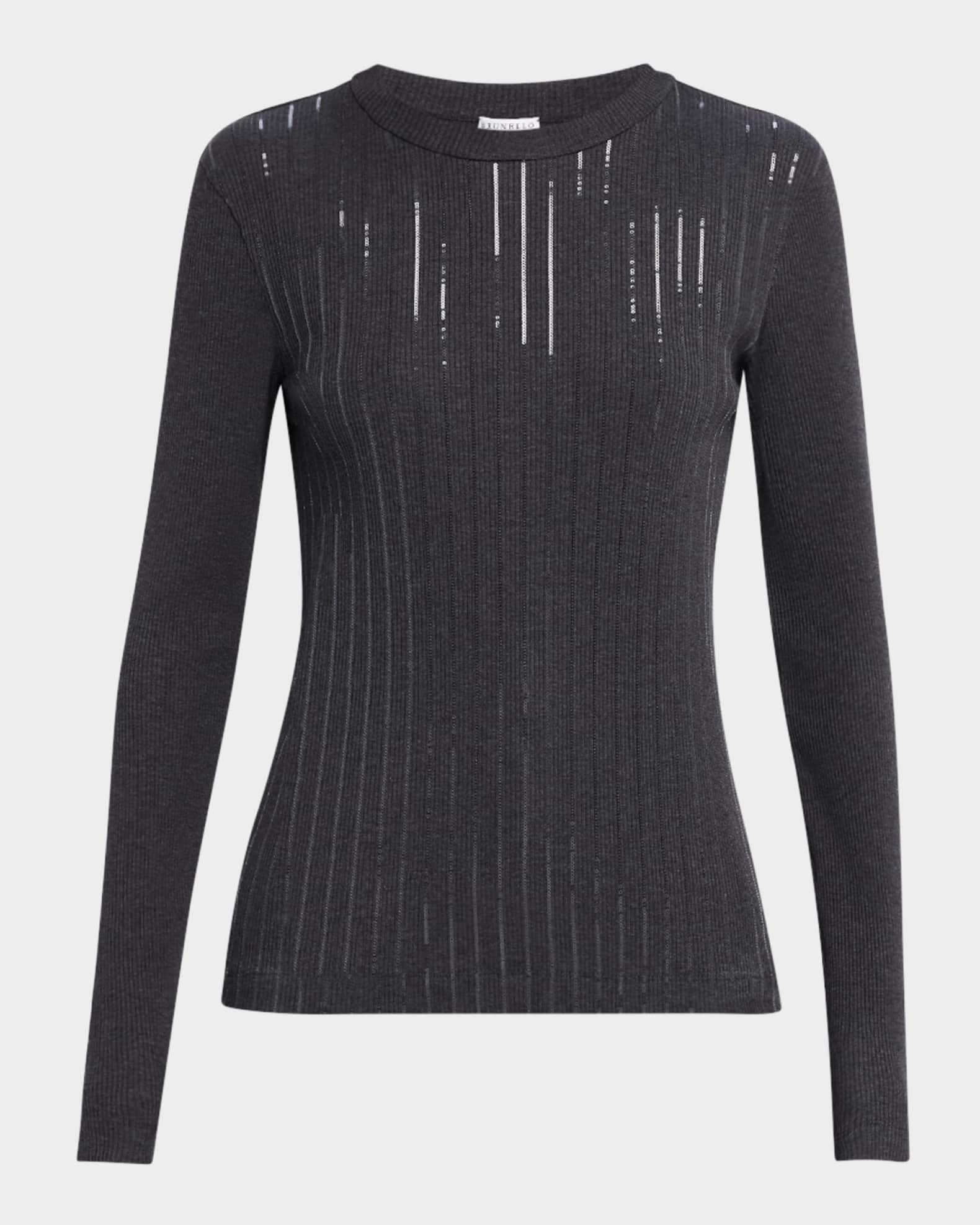 Pailette Embroidered Ribbed T-Shirt Product Image