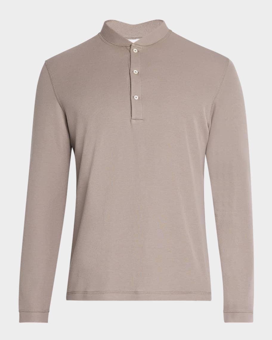 Mens Cotton and Silk Long-Sleeve Henley T-Shirt Product Image