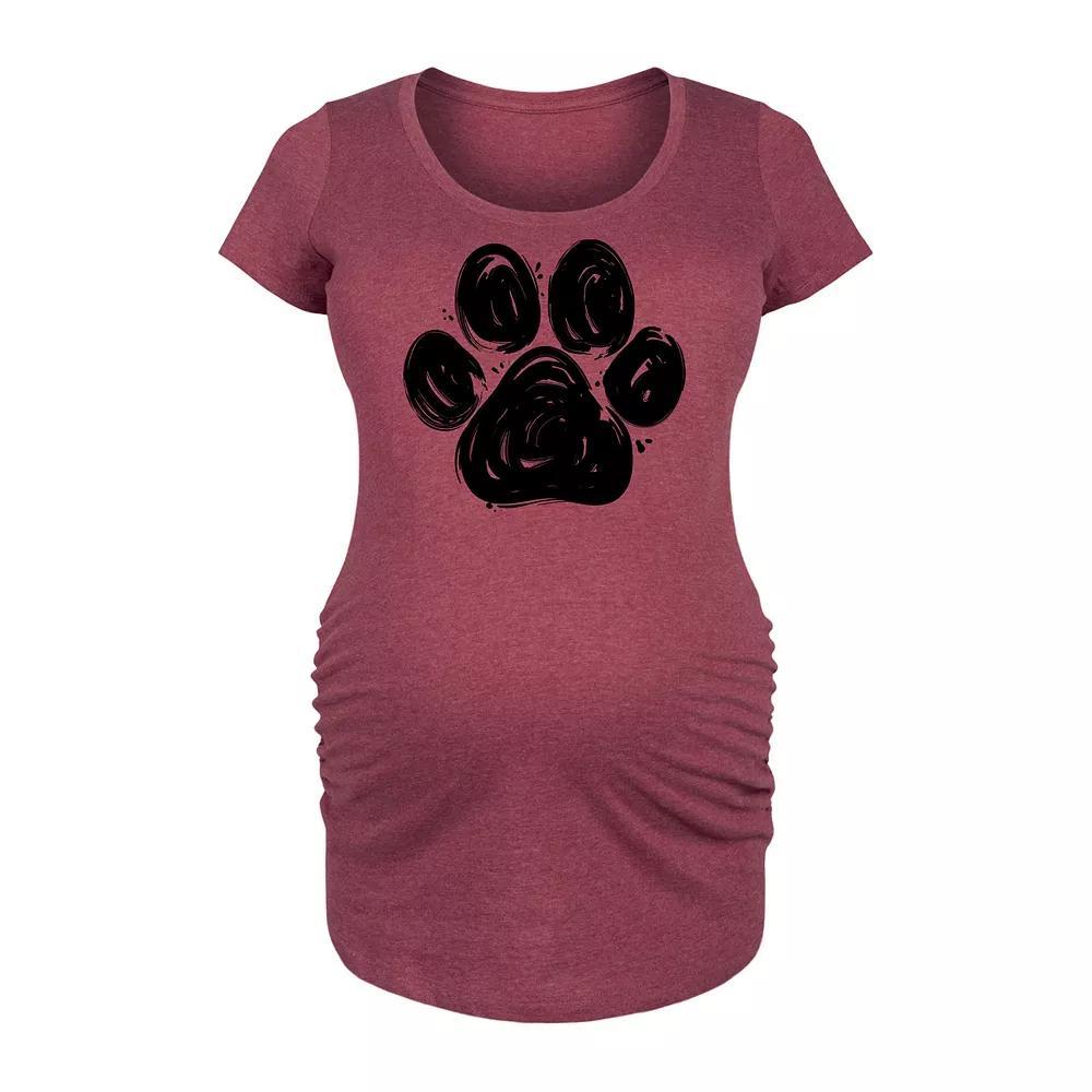 Maternity Brushstroke Paw Print Graphic Tee, Womens Grey Dark Red Product Image