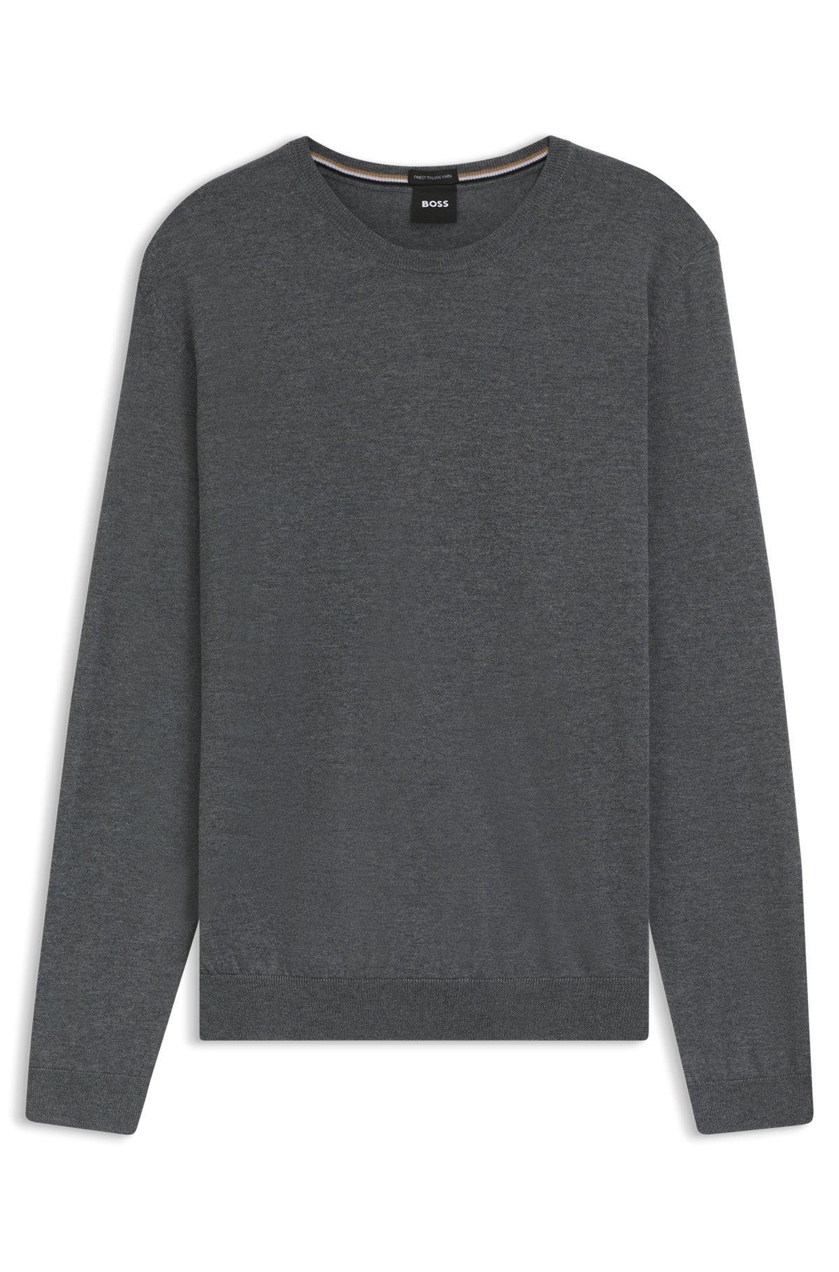 BOSS - Slim-fit sweater in merino wool with crew neckline - Grey Product Image