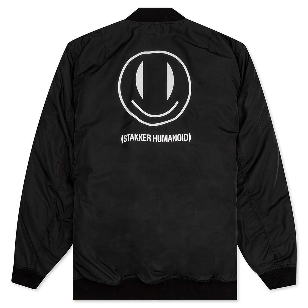 Raf Simons x Smiley Print and Badge Bomber Jacket - Black Male Product Image