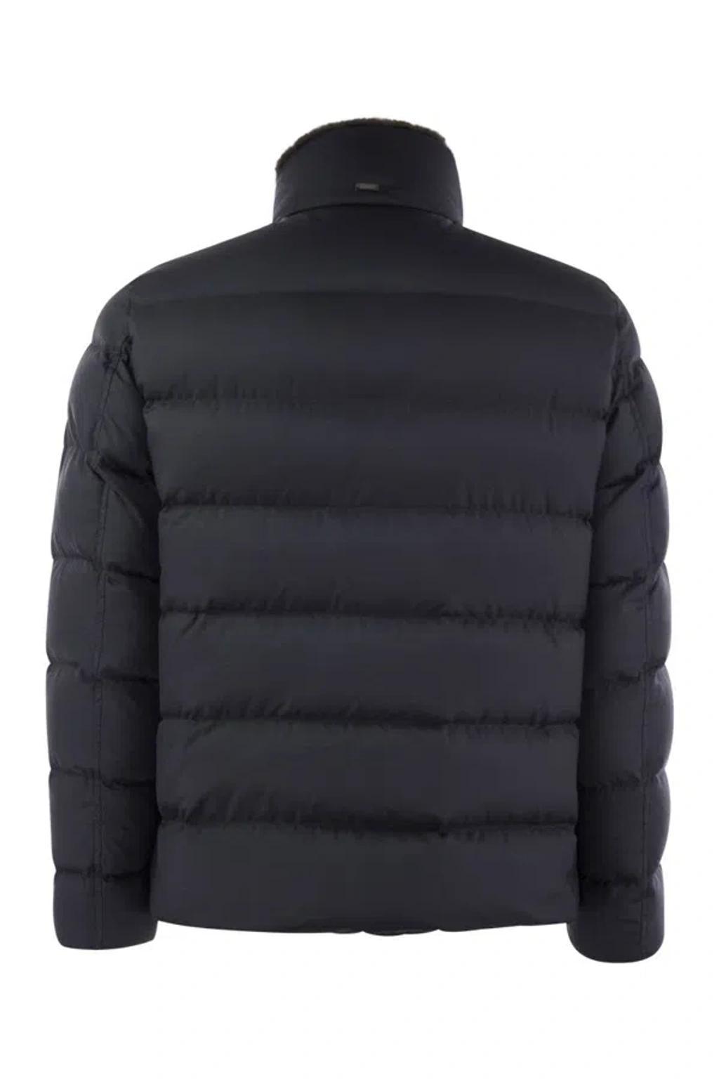 HERNO Short Down Jacket With Detachable Fur Insert In Blue Product Image