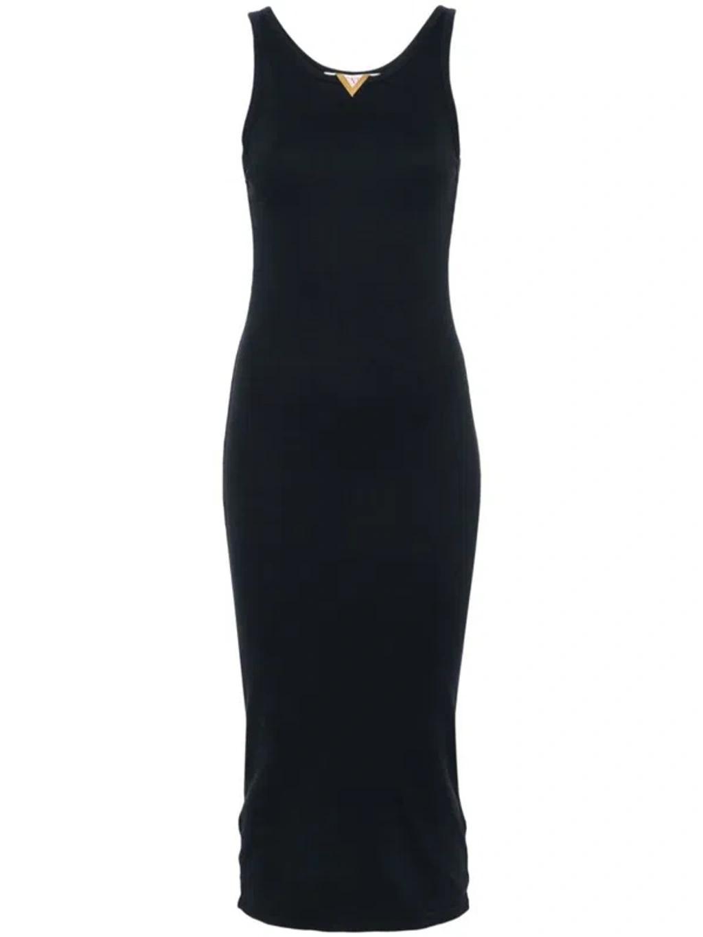 VALENTINO Cotton Ribbed Jersey Midi Dress In Blue Product Image
