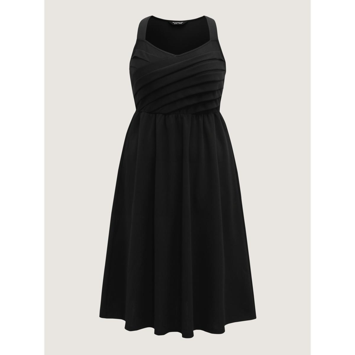 Plus Size Pure Cotton Spacious Pockets Midi Dress Black Women Gathered V-neck Sleeveless Curvy BloomChic 26/4X Product Image