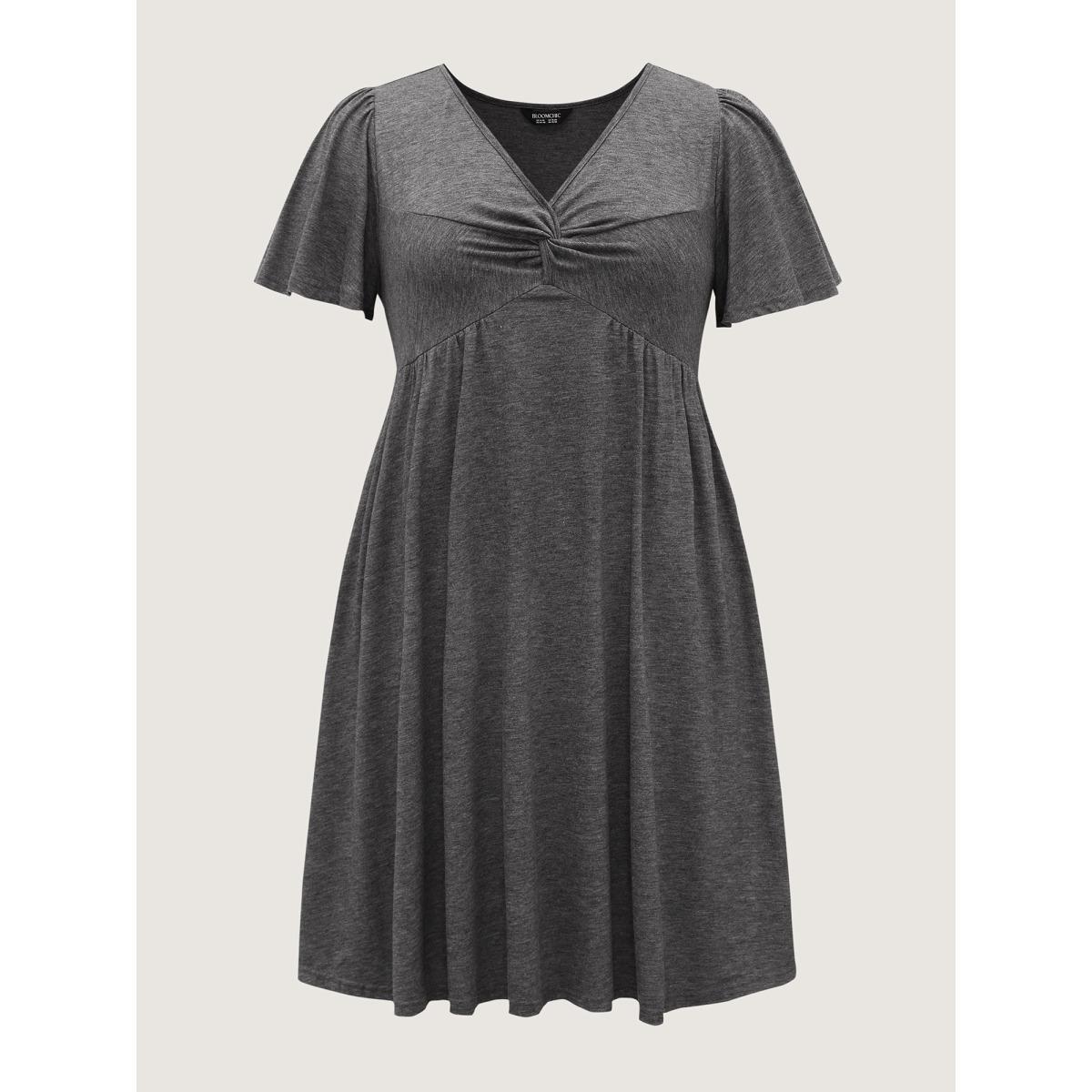 Plus Size Supersoft Knotted Bodice Flared Sleeve Midi Dress DimGray Women Twist V-neck Short sleeve Curvy BloomChic 12/L Product Image