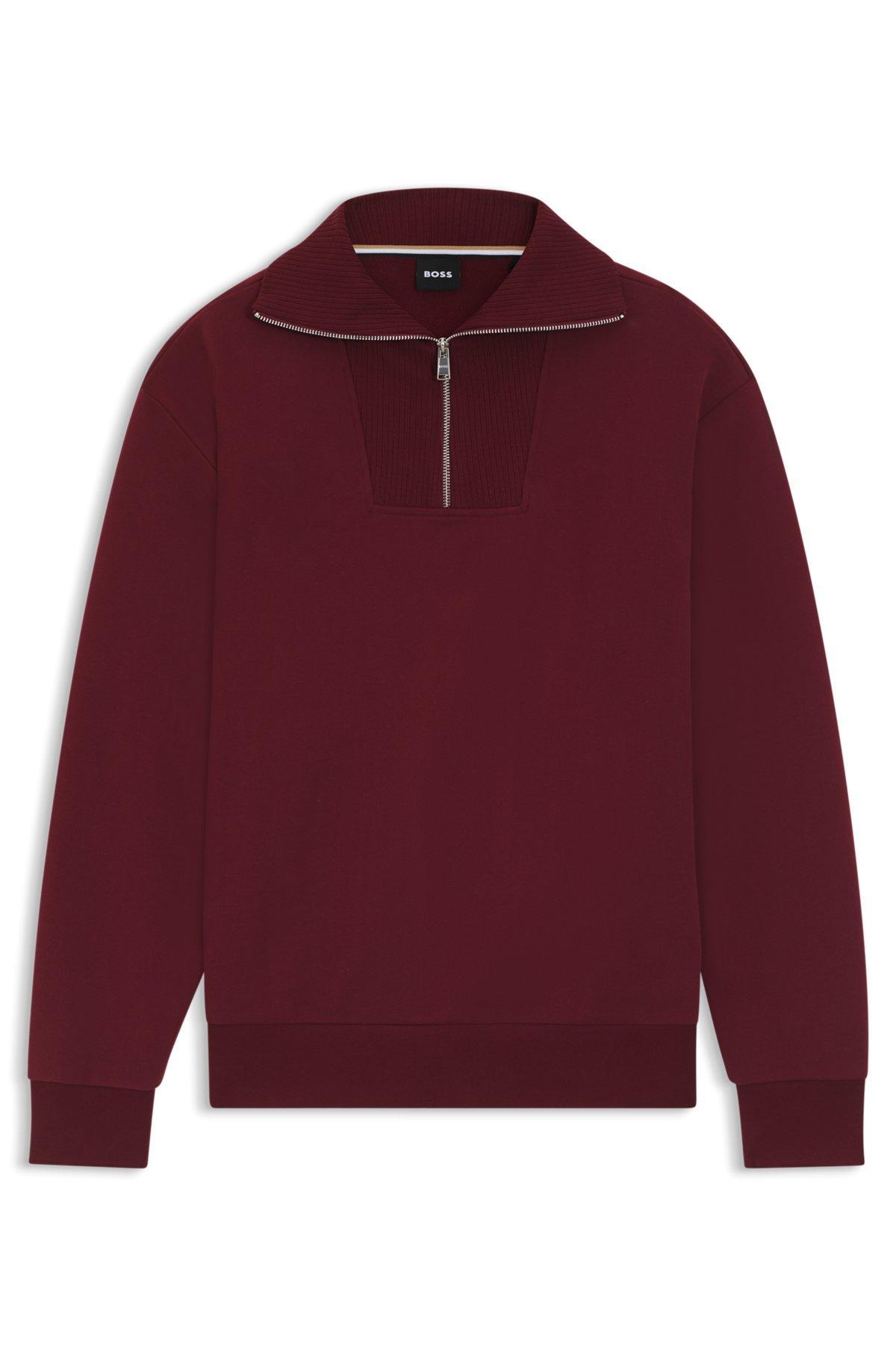 Peached-cotton sweatshirt with ribbed zip neck Product Image