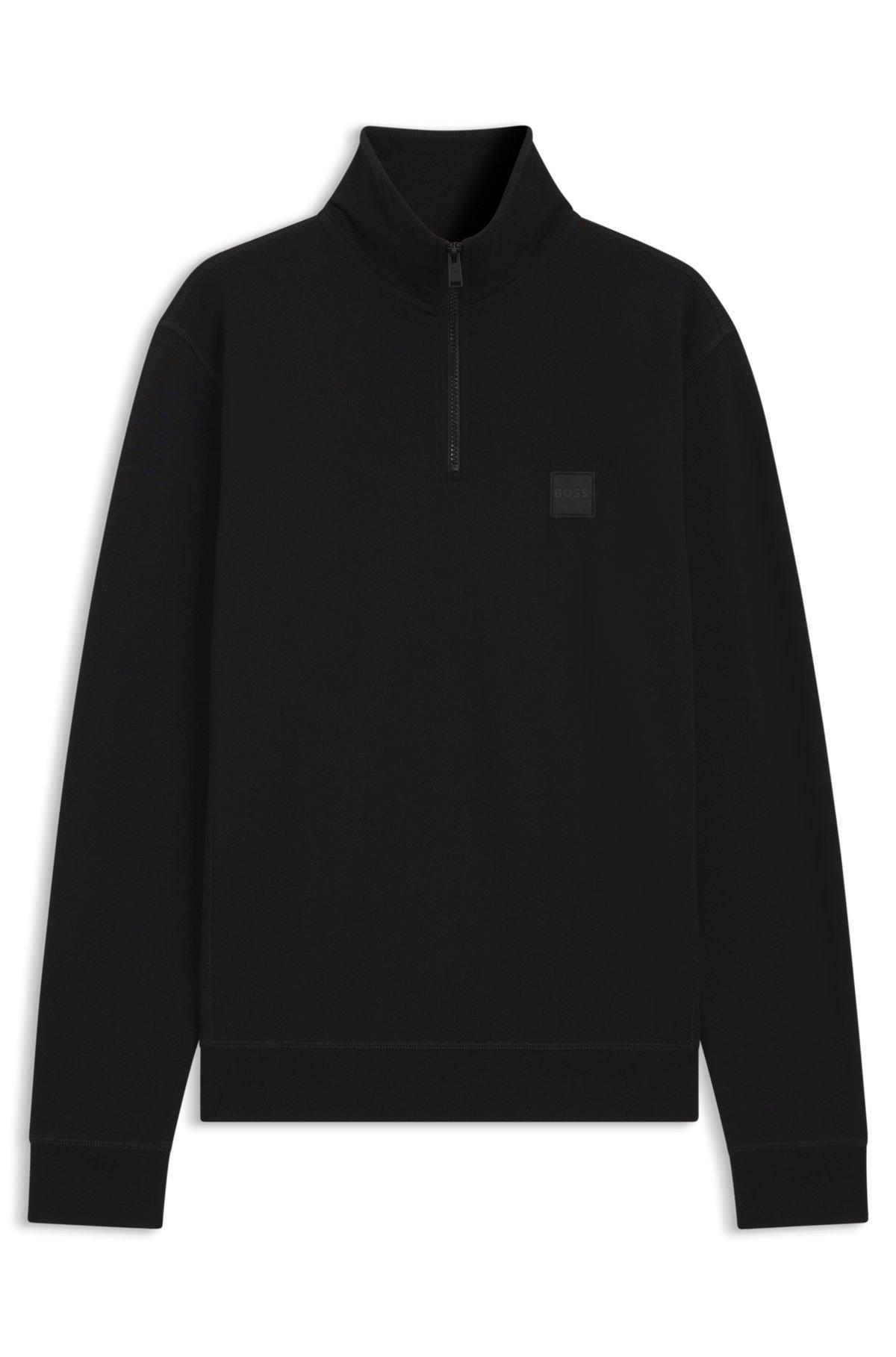 Zip-neck sweatshirt in cotton terry with logo patch Product Image