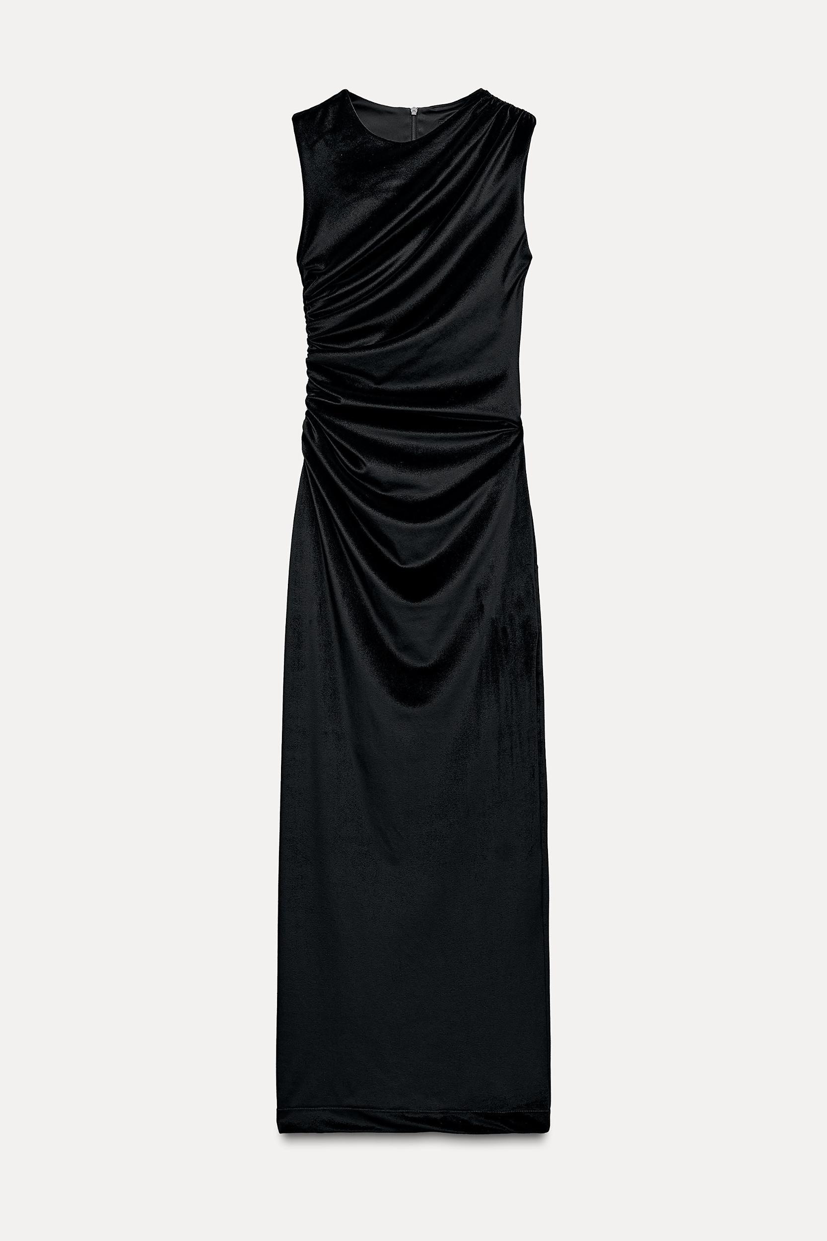DRAPED VELVET MIDI DRESS Product Image