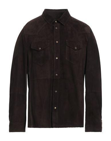 BRUNELLO CUCINELLI Man Shirt Dark Brown Size M Leather Product Image