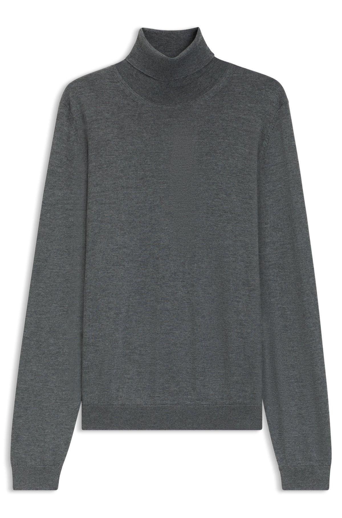 BOSS - Regular-fit roll-neck sweater in mercerized virgin wool - Grey Product Image