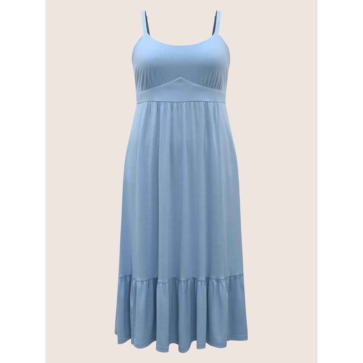 Plus Size U Neck Solid Patchwork Ruffle Hem Maxi Dress LightBlue Women Basics Gathered U-neck Sleeveless Curvy BloomChic 22-24/3X Product Image