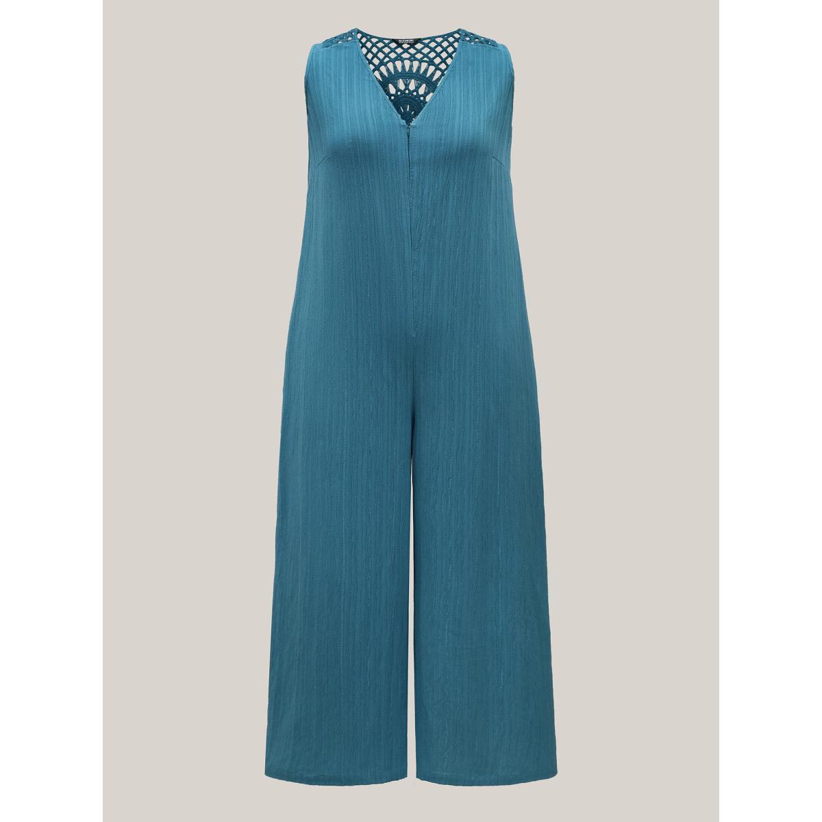 Plus Size Cerulean Back Cut-Out Textured Jumpsuit Women Sleeveless V-neck Vacation Loose Jumpsuits BloomChic 26/4X Product Image