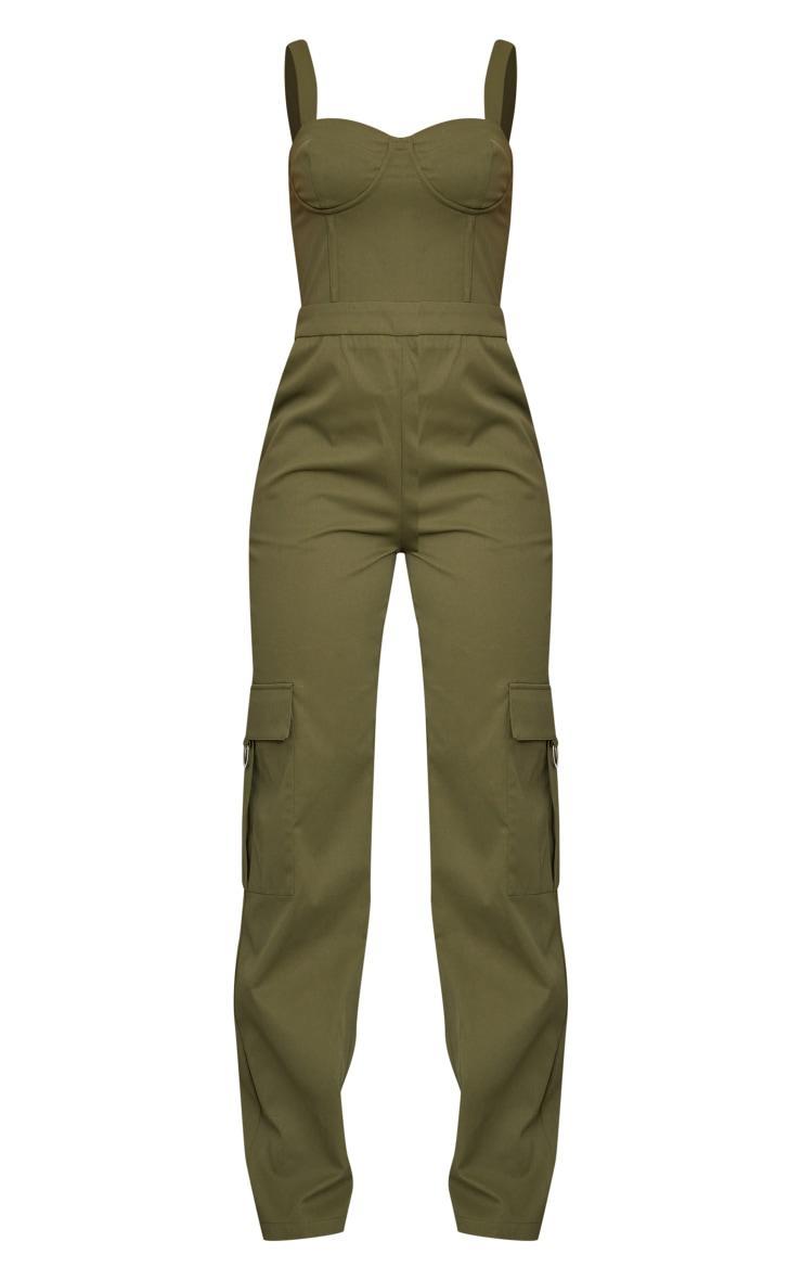 Khaki Woven Corset Pocket Detail Strappy Jumpsuit Product Image