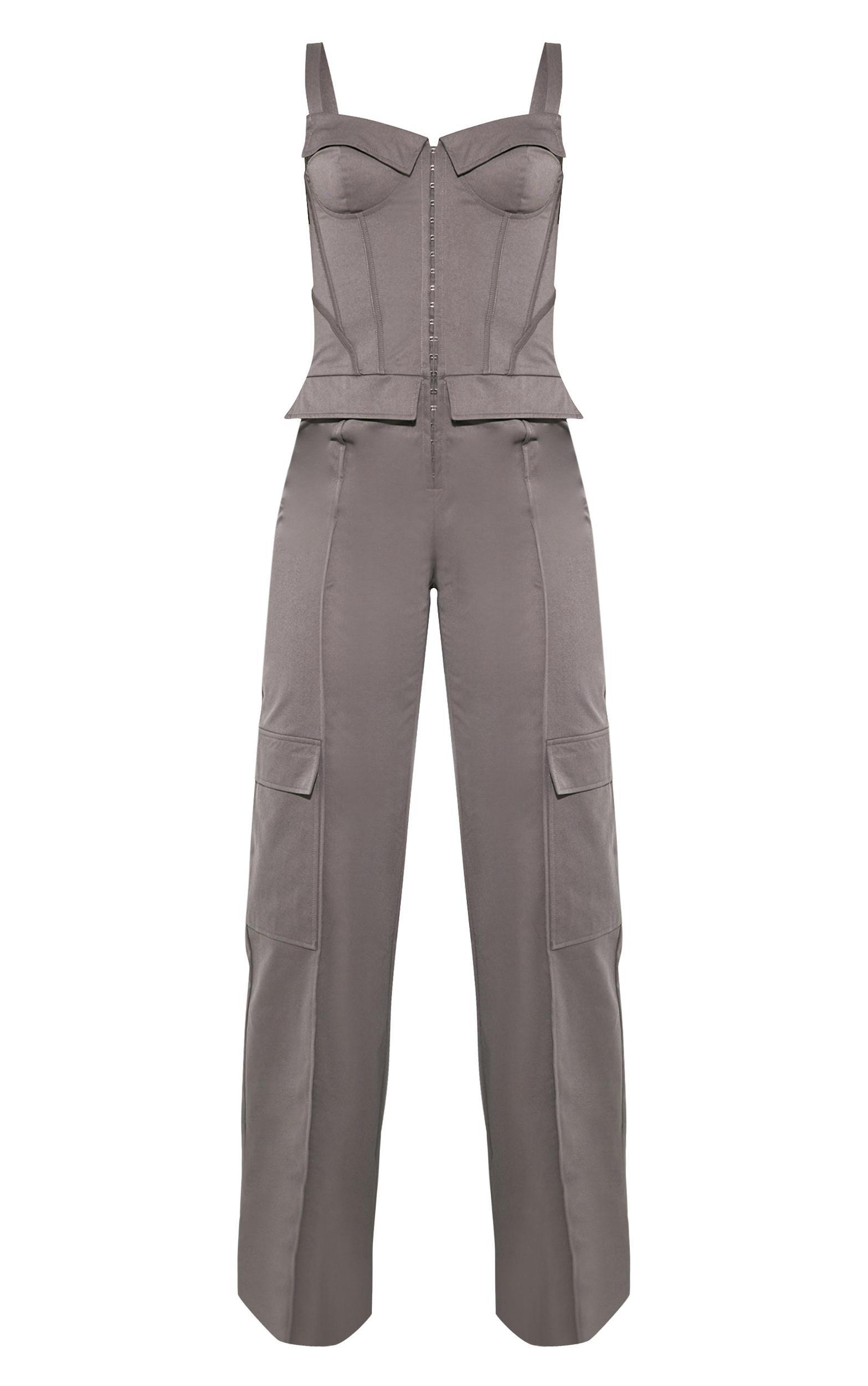 Tall Charcoal Corset Detailed Wide Leg Jumpsuit Product Image