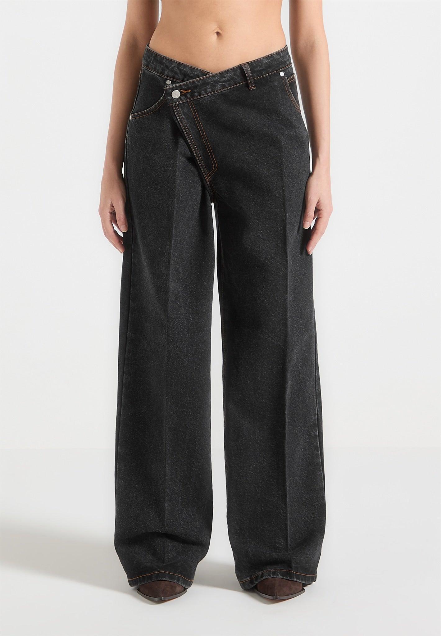 Astrid - Wrapover Wide Leg Jeans – Black Female Product Image