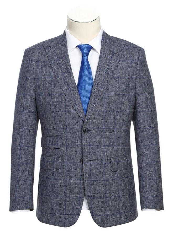English Laundry 2-Piece Gray with Blue Windowpane Slim Fit Suit Wool Blend Product Image