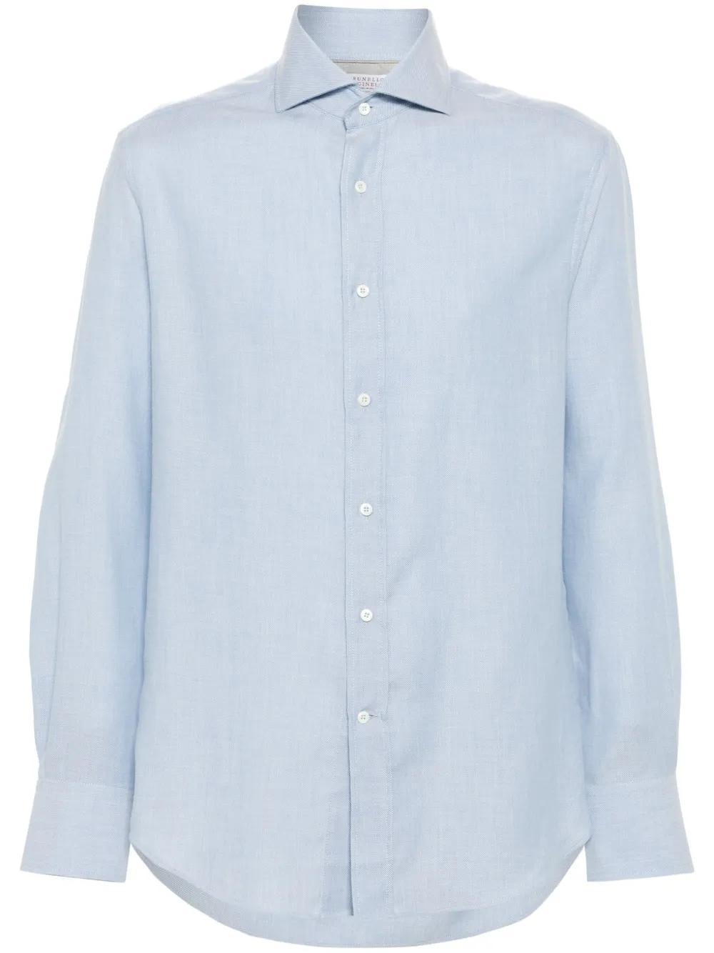 BRUNELLO CUCINELLI Twill Shirt In Blue Product Image